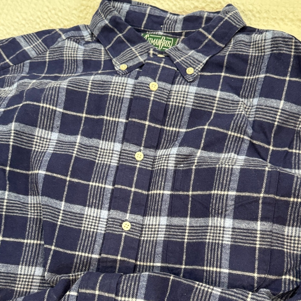 Gitman Bros Navy Plaid Flannel Button Down Men's Shirt With Pocket